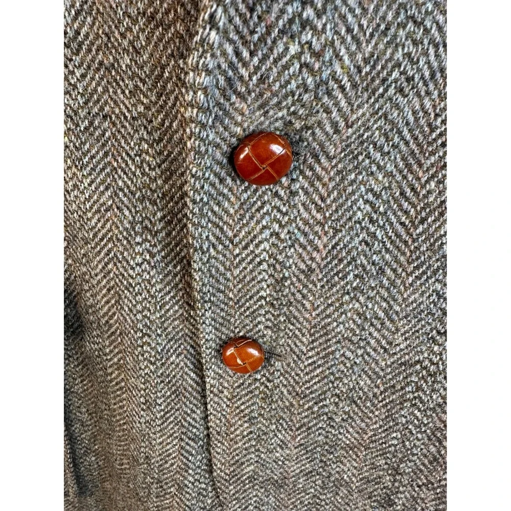 Harris Tweed Men's Brown Herringbone Tweed Suede Patch 100% Wool Blazer Jacket L